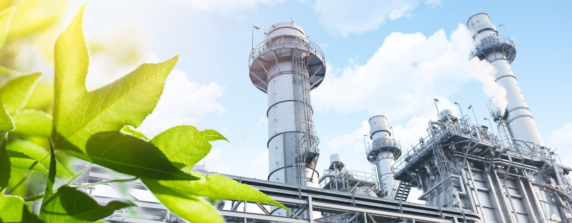 Green Industry Eco Power plant. Carbon credit factory Good environment ozone air low carbon footprint wide for banner.